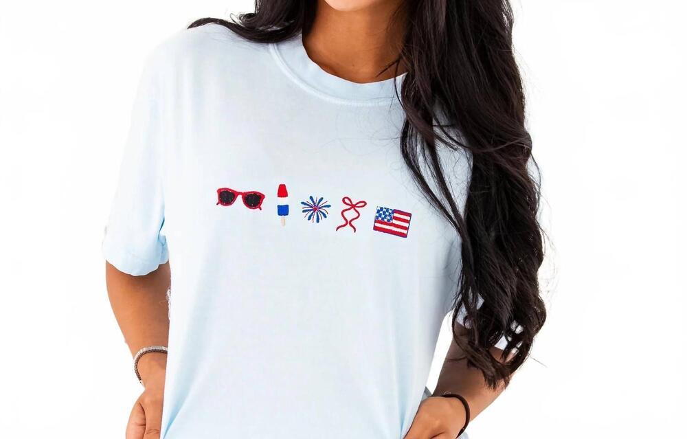 NEW COMFORT COLORS embroidered 4th of july t-shirts in white